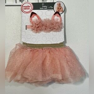 Wonder Nation Pink Baby Tutu Set with Headband. Size 0 - 12 months